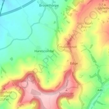 Harescombe topographic map, elevation, terrain