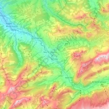 Nesslau topographic map, elevation, terrain