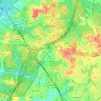Greenbelt topographic map, elevation, terrain