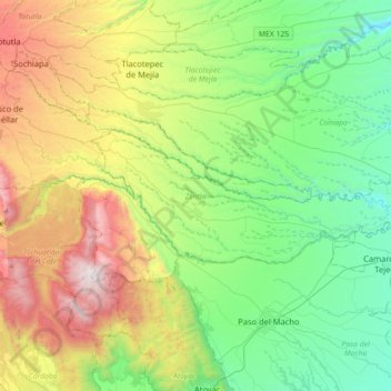Zentla topographic map, elevation, terrain