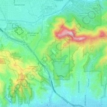 Hollywood Hills topographic map, elevation, terrain