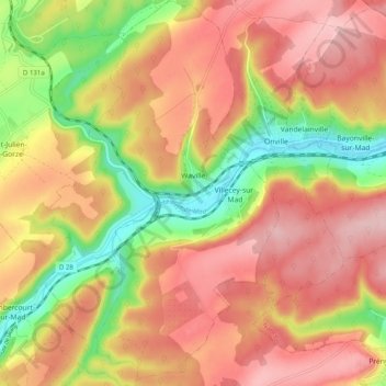 Waville topographic map, elevation, terrain