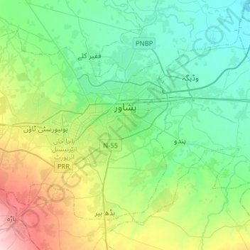 Peshawar City Tehsil topographic map, elevation, terrain