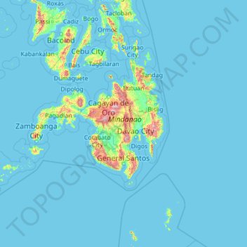 Mindanao topographic map, elevation, terrain