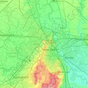 Delhi topographic map, elevation, terrain