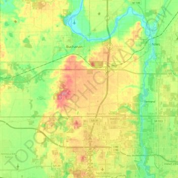 Bertrand Township topographic map, elevation, terrain