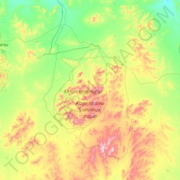 Karkaraly State National Nature Park topographic map, elevation, terrain