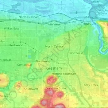 Gresham topographic map, elevation, terrain