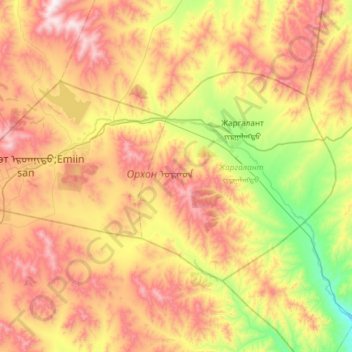 Orchon topographic map, elevation, terrain