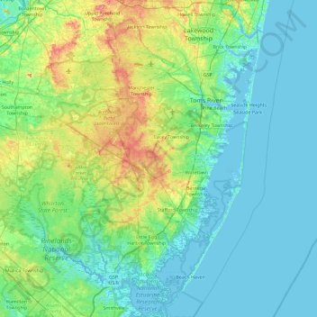 Ocean County topographic map, elevation, terrain