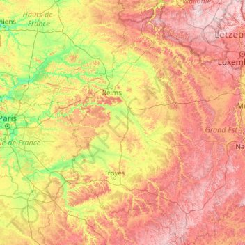Champagne-Ardenne topographic map, elevation, terrain
