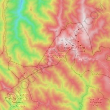 Mount Hotham Alpine Resort topographic map, elevation, terrain