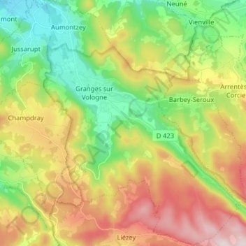 Granges-Aumontzey topographic map, elevation, terrain