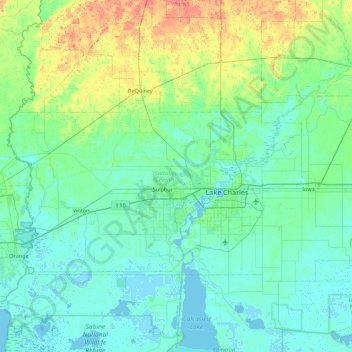 Calcasieu Parish topographic map, elevation, terrain
