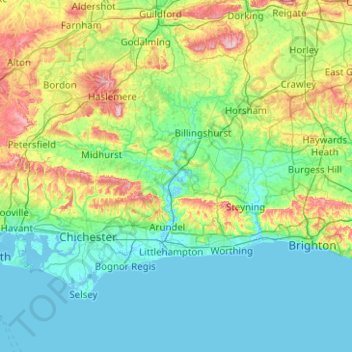 West Sussex topographic map, elevation, terrain