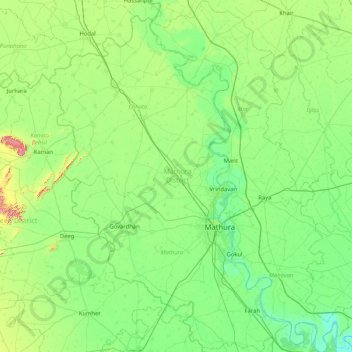 Mathura District topographic map, elevation, terrain