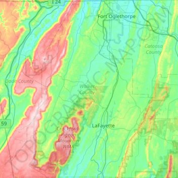 Walker County topographic map, elevation, terrain
