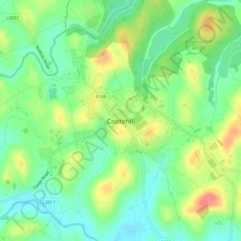 Cootehill topographic map, elevation, terrain