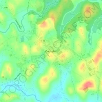 Cootehill topographic map, elevation, terrain