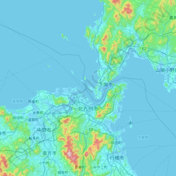 Kitakyushu topographic map, elevation, terrain