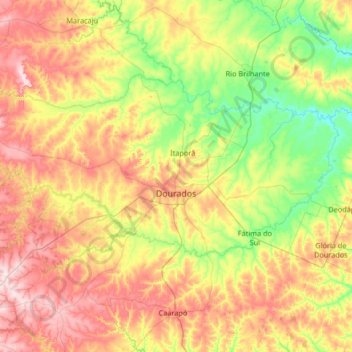 Dourados topographic map, elevation, terrain
