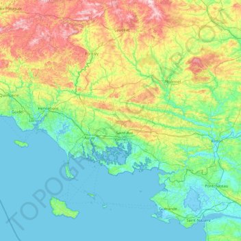 Morbihan topographic map, elevation, terrain