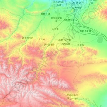 Ürümqi topographic map, elevation, terrain