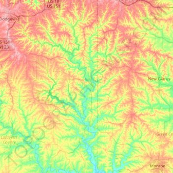 East Branch Pecatonica RIver topographic map, elevation, terrain
