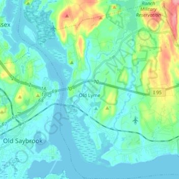 Old Lyme topographic map, elevation, terrain