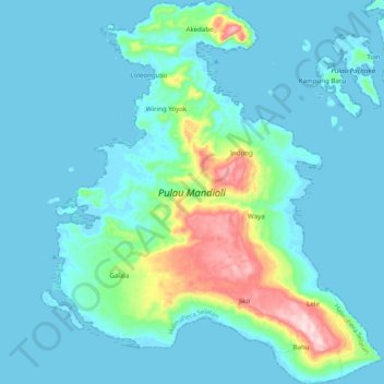 Mandioli Island topographic map, elevation, terrain