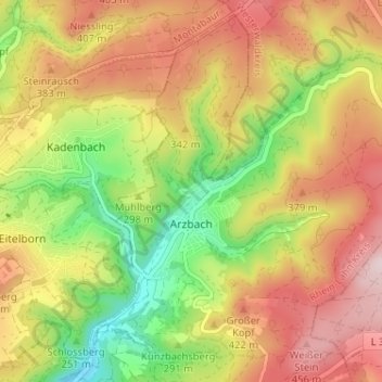 Arzbach topographic map, elevation, terrain