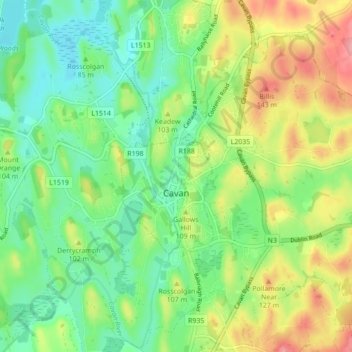 Cavan topographic map, elevation, terrain
