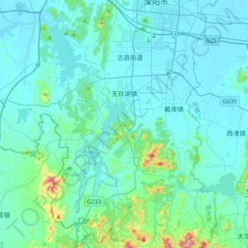 天目湖镇 topographic map, elevation, terrain