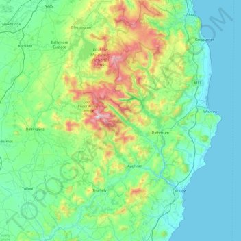 County Wicklow topographic map, elevation, terrain