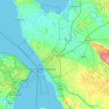 Helsingborgs kommun topographic map, elevation, terrain