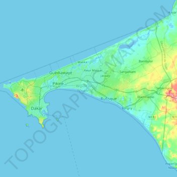 Dakar Region topographic map, elevation, terrain