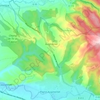 Payrin-Augmontel topographic map, elevation, terrain