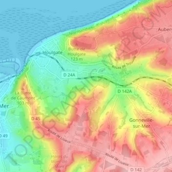 Gonneville-sur-Mer topographic map, elevation, terrain