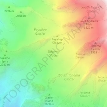 Tahoma Glacier topographic map, elevation, terrain