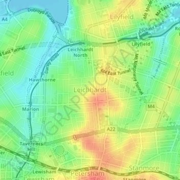 Leichhardt topographic map, elevation, terrain