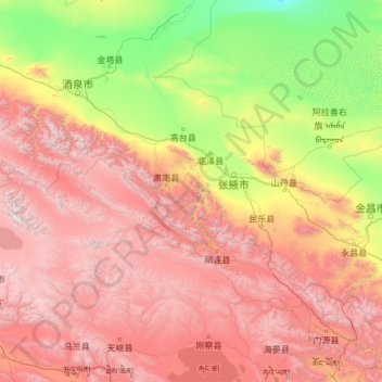 Zhangye topographic map, elevation, terrain