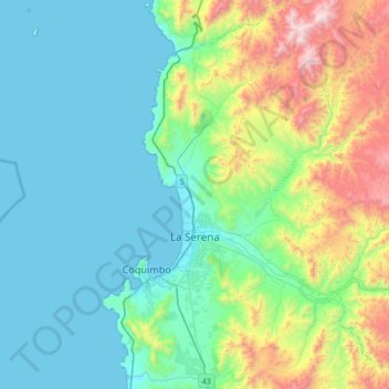 La Serena topographic map, elevation, terrain