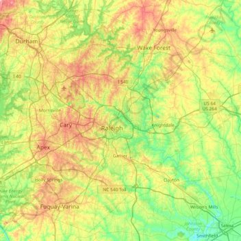 Wake County topographic map, elevation, terrain