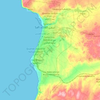 Safi topographic map, elevation, terrain