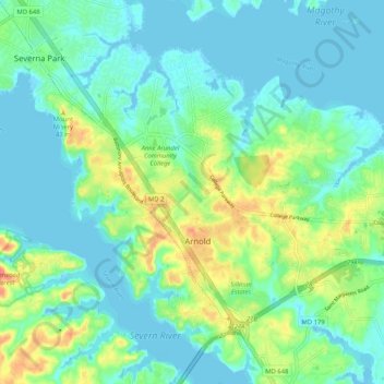 Arnold topographic map, elevation, terrain