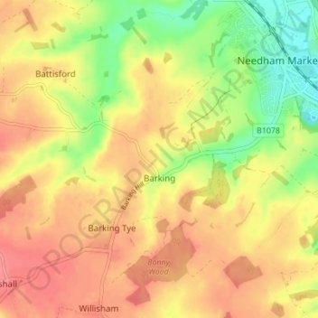 Barking topographic map, elevation, terrain
