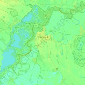 Tiszafüred topographic map, elevation, terrain