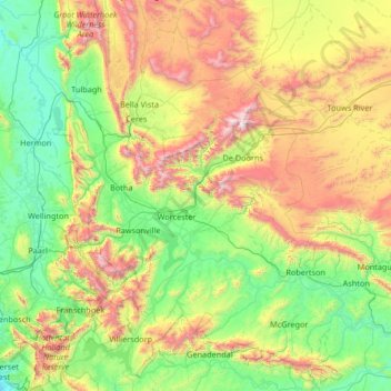 Breede Valley Local Municipality topographic map, elevation, terrain