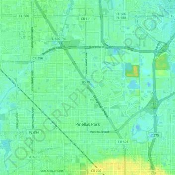 Pinellas Park topographic map, elevation, terrain