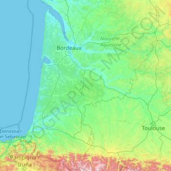 Aquitanien topographic map, elevation, terrain